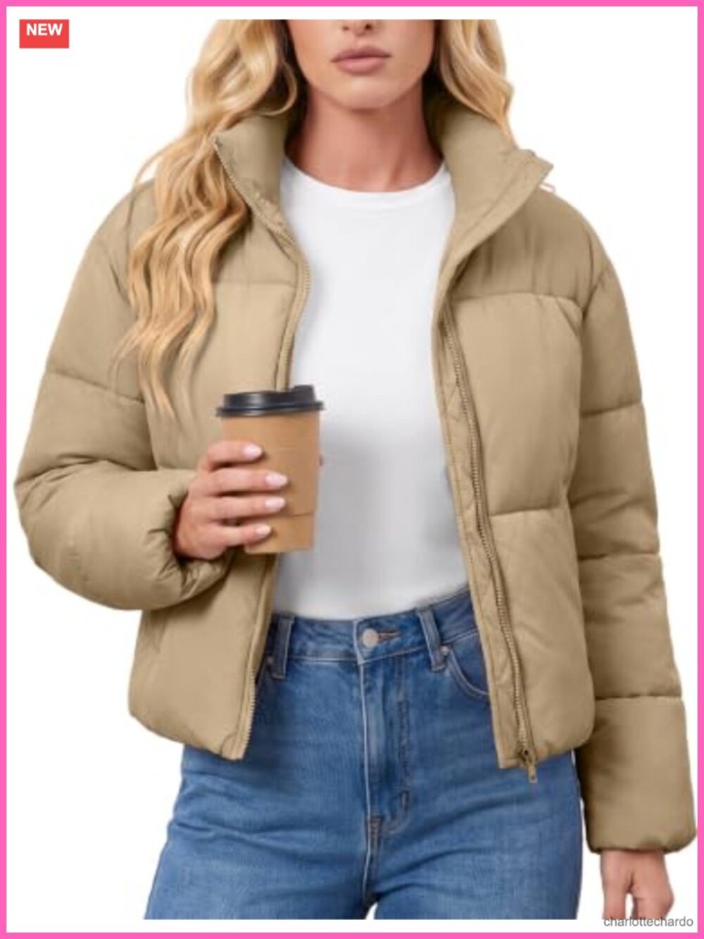 Women's Cropped Quilted Puffer Jacket Warm Winter Coat Zip Pockets